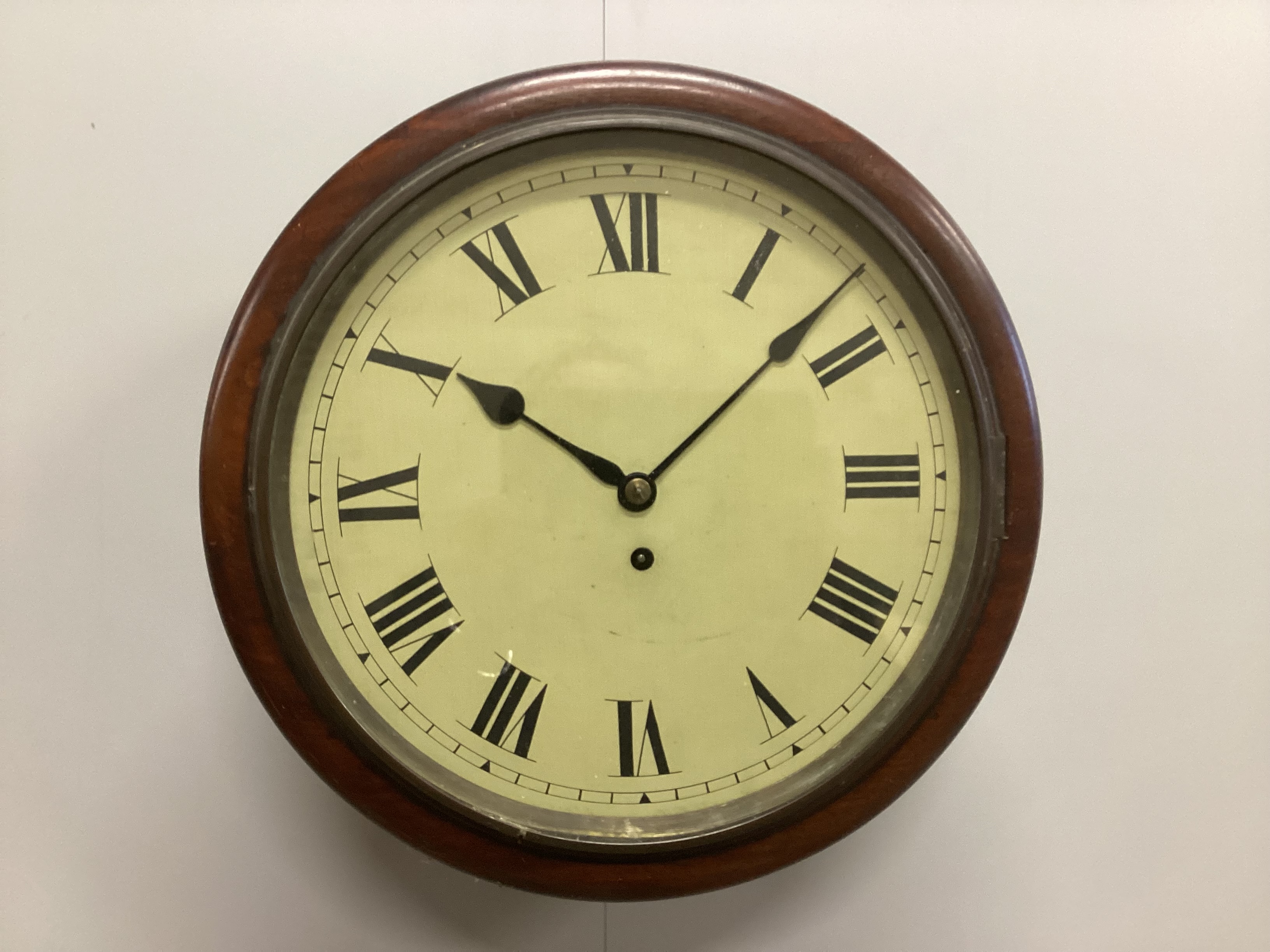 A Victorian mahogany fusee wall dial clock, 37cm diameter